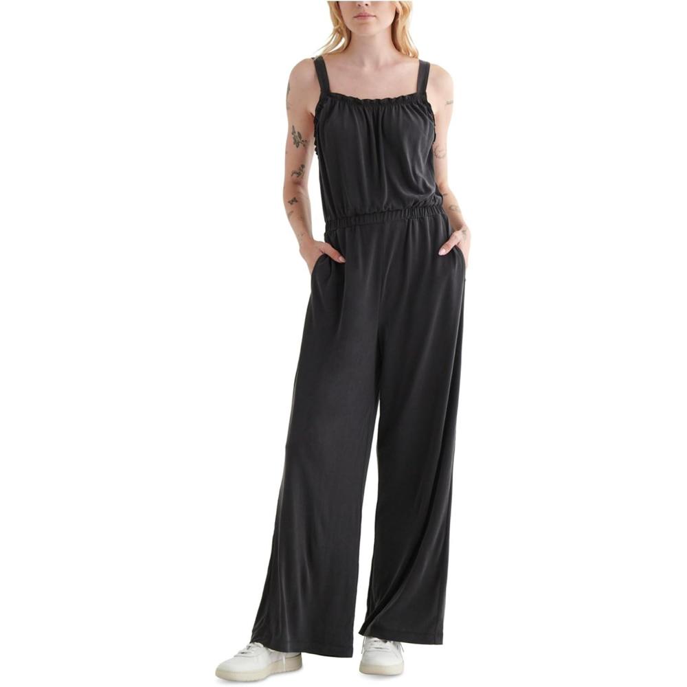 image:imageLucky Brand Womens Sleeveless Square Neck JumpsuitJet Black