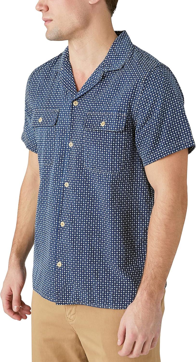 image:imageLucky Brand Mens Short Sleeve Indigo Dobby Auto Body Buttoned ShirtIndigo Dobby