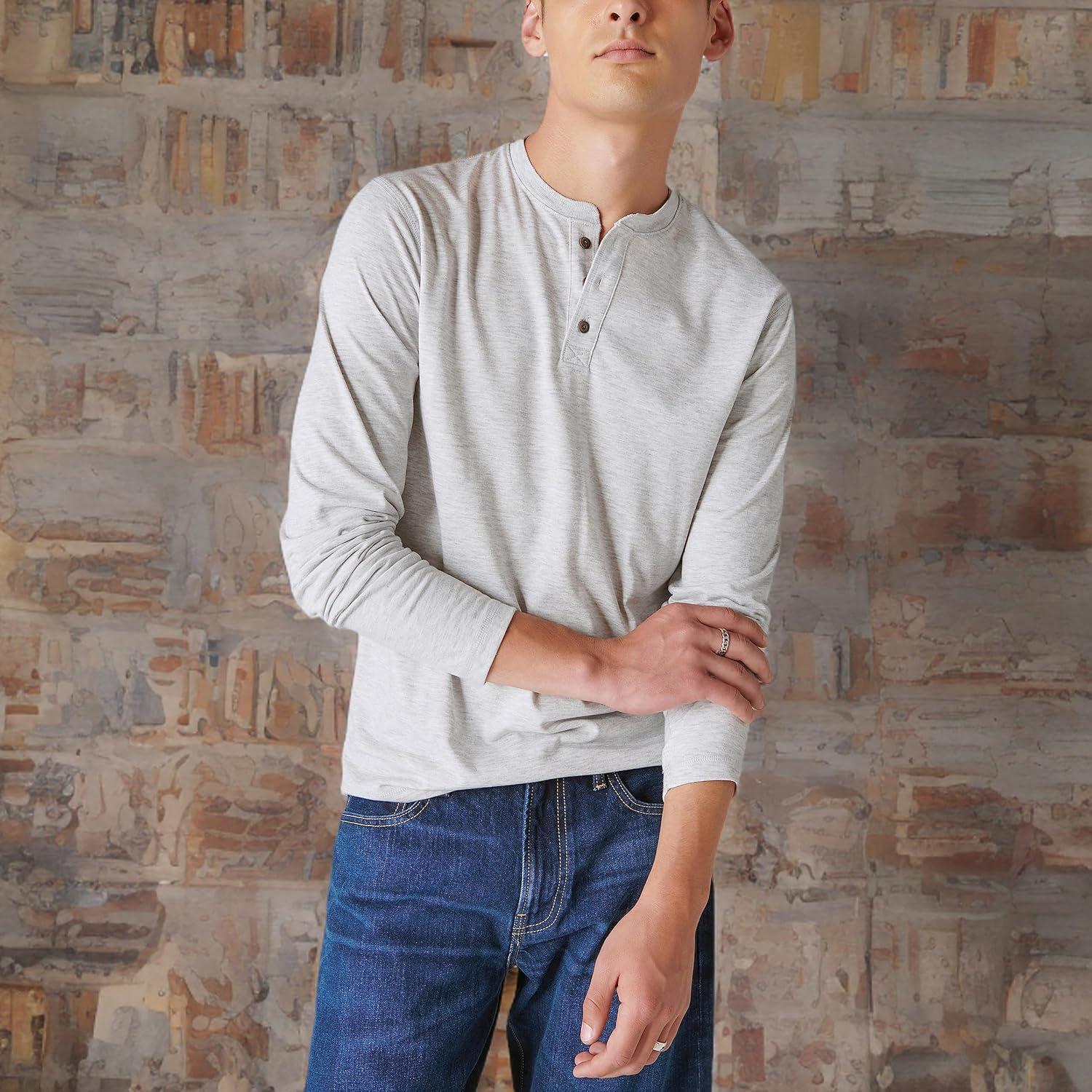 image:imageLucky Brand Mens Tencel Jersey Long Sleeve HenleyHeather Grey