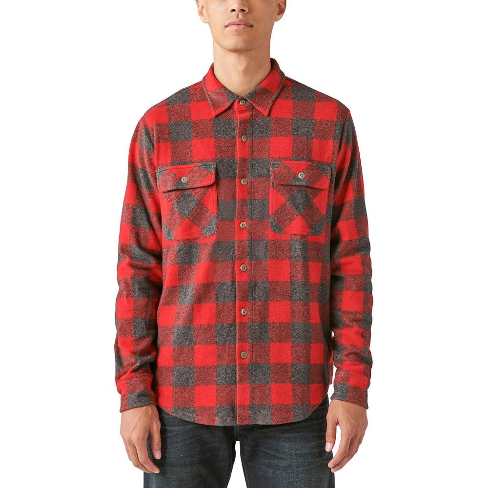 image:imageLucky Brand Mens Buffalo Plaid Knit ShirtRed Multi