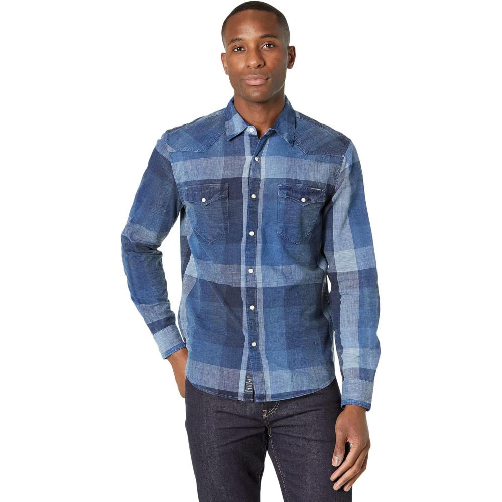 image:imageLucky Brand Mens Indigo Plaid Western Long Sleeve ShirtIndigo Multi