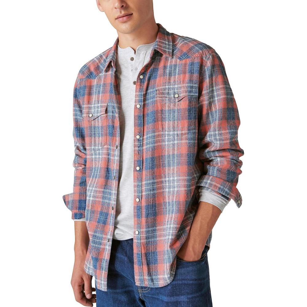 image:imageLucky Brand Mens Lucky Brand Mens Indigo Plaid Western Long Sleeve ShirtMulti Plaid