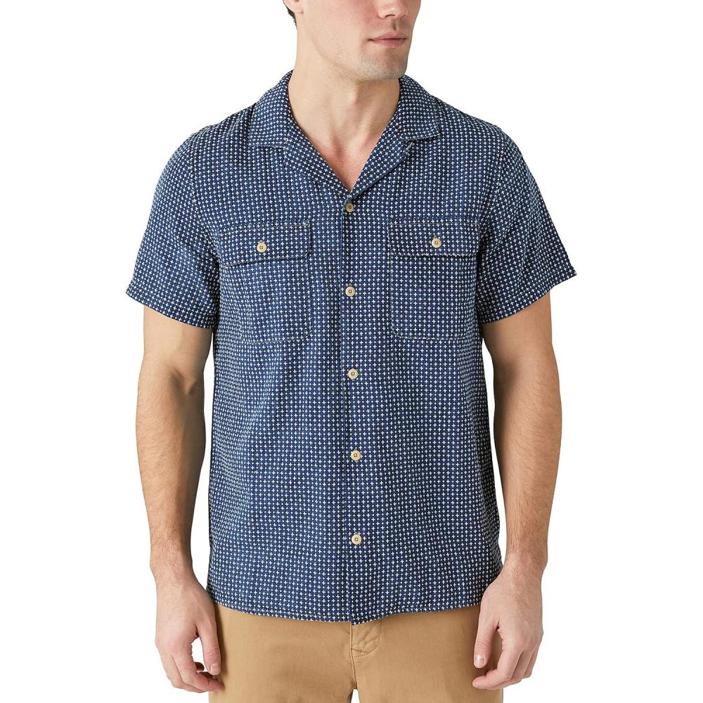 image:imageLucky Brand Mens Short Sleeve Indigo Dobby Auto Body Buttoned ShirtIndigo Dobby