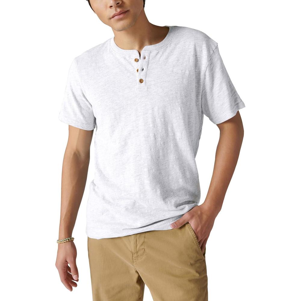 image:imageLucky Brand Mens Short Sleeve Linen Henley ShirtBright White