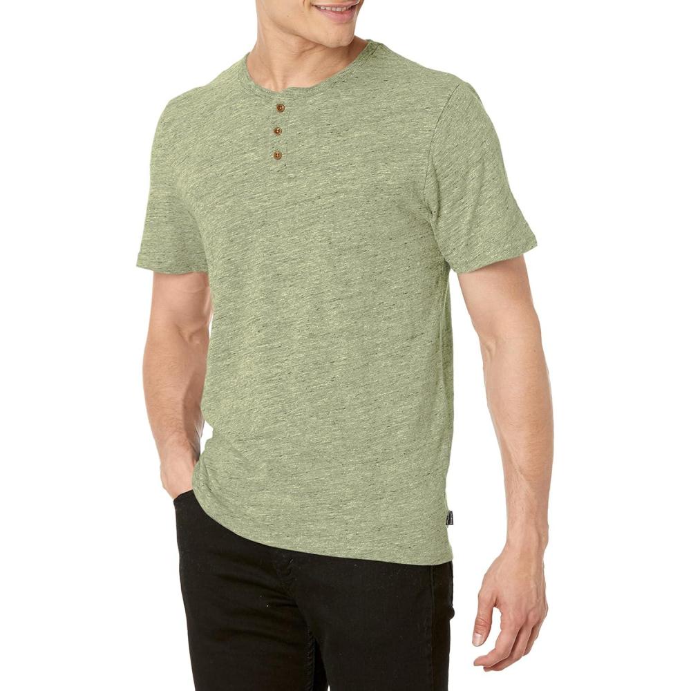 image:imageLucky Brand Mens Short Sleeve Linen Henley ShirtSea Spray