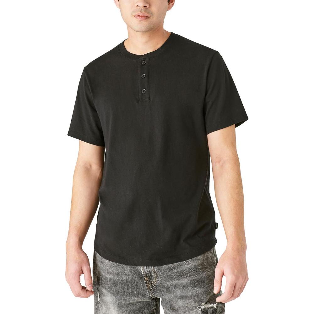 image:imageLucky Brand Mens Short Sleeve Pima HenleyJet Black