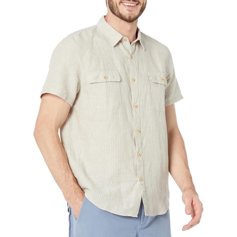 image:imageLucky Brand Mens Striped Short Sleeve ShirtNatural Stripe