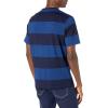 Lucky Brand Men’s Long Sleeve Indigo Block Stripe Crew Tee(Indigo)