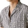 Lucky Brand Men’s Short Sleeve Border Print Camp Collar Shirt(Black Stripe)