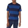 Lucky Brand Men’s Long Sleeve Indigo Block Stripe Crew Tee(Indigo)