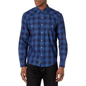 Lucky Brand Men’s Indigo Plaid Western Long Sleeve Shirt(Blue Multi)