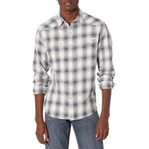 Lucky Brand Men’s Indigo Plaid Western Long Sleeve Shirt(Natural Plaid)