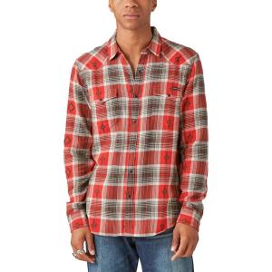 Lucky Brand Men’s Indigo Plaid Western Long Sleeve Shirt(Red Plaid)