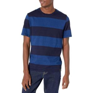 Lucky Brand Men’s Long Sleeve Indigo Block Stripe Crew Tee(Indigo)