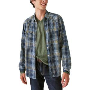 Lucky Brand Men’s Lucky Brand Men’s Indigo Plaid Western Long Sleeve Shirt(Blue Plaid)