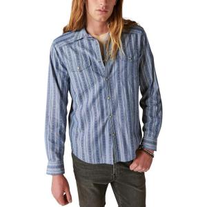 Lucky Brand Men’s Men’s Striped Long Sleeve Masa Western Shirt(Blue Stripe)