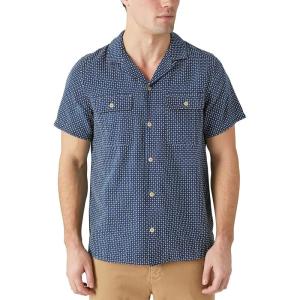 Lucky Brand Men’s Short Sleeve Indigo Dobby Auto Body Buttoned Shirt(Indigo Dobby)