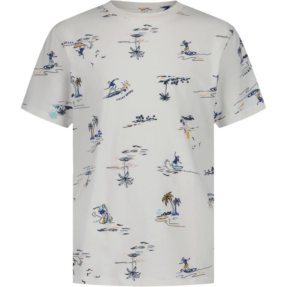 image:imageLucky Brand Boys Short Sleeve Graphic Crew Neck TShirt Soft Comfortable Relaxed Fit Surfer Bear Egret 1416