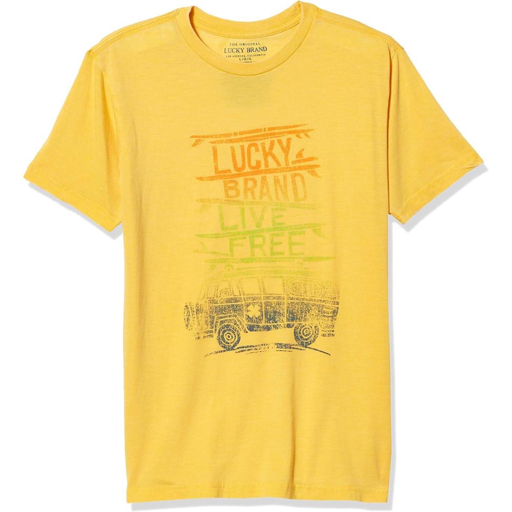 image:imageLucky Brand Boys Short Sleeve Graphic Crew Neck TShirt Soft Comfortable Relaxed FitCruz Sunset Lemon Da05
