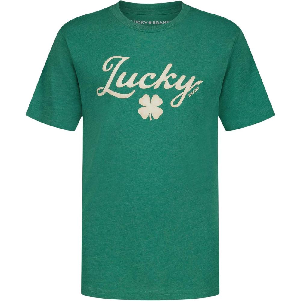 image:imageLucky Brand Boys Short Sleeve Graphic Crew Neck TShirt Soft Comfortable Relaxed FitFour Leaf Bottle Green