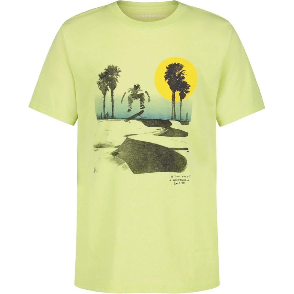 image:imageLucky Brand Boys Short Sleeve Graphic Crew Neck TShirt Soft Comfortable Relaxed FitSkate Free Lime Sherbert
