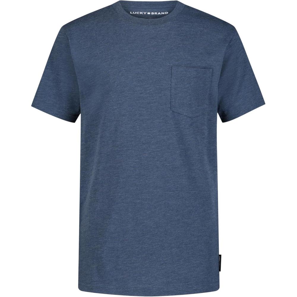 image:imageLucky Brand Boys Short Sleeve Slub Pocket Crew Neck TShirt Soft Comfortable Relaxed FitDark Denim Heather