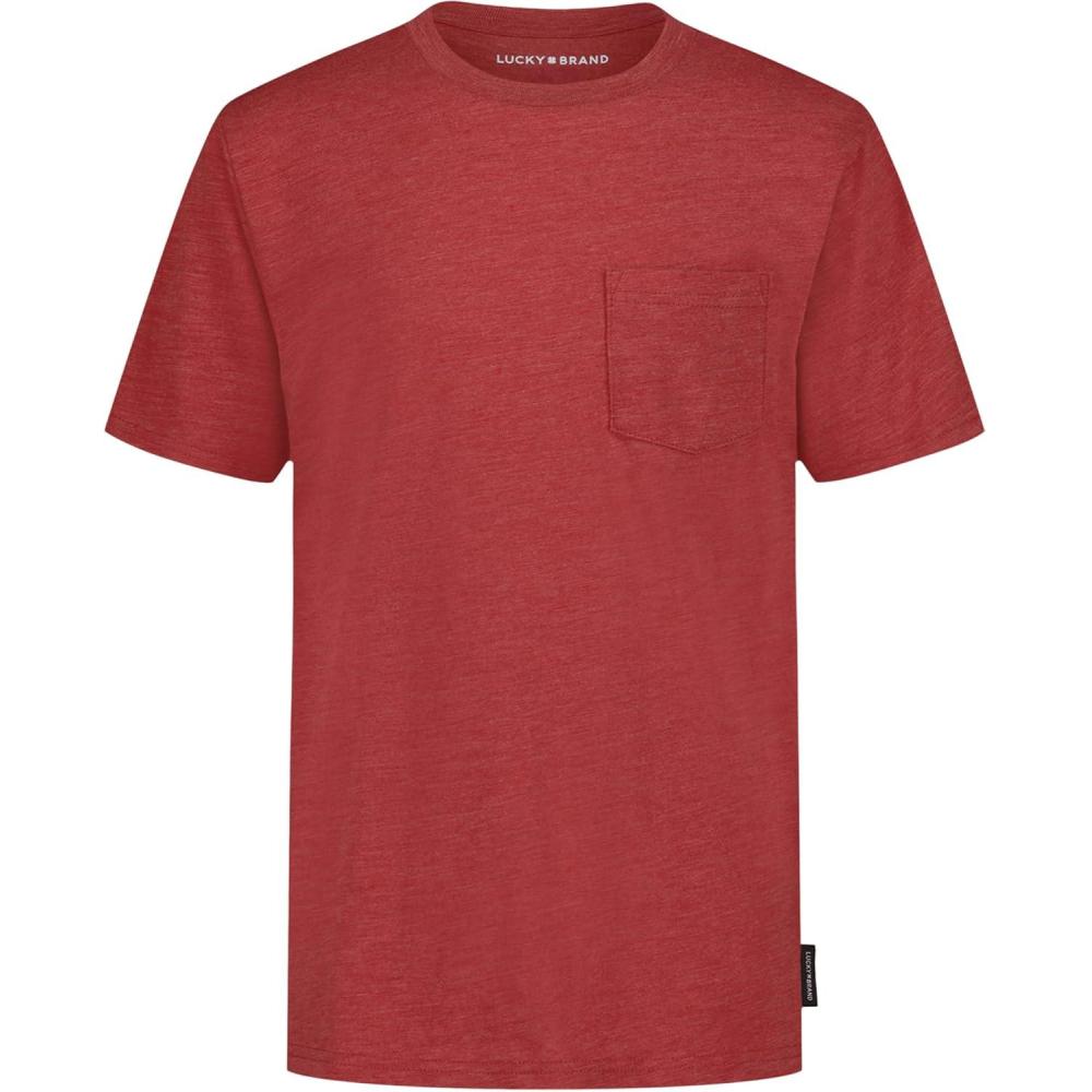 image:imageLucky Brand Boys Short Sleeve Slub Pocket Crew Neck TShirt Soft Comfortable Relaxed FitPunch Heather