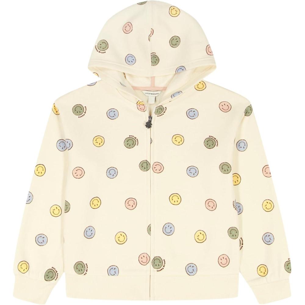 image:imageLucky Brand Girls Long Sleeve Fleece Full Zip Hoodie With Ribbed Cuffs amp WaistEgret Smileys