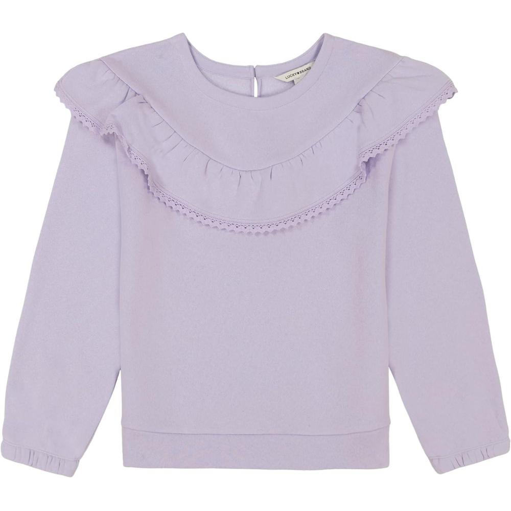 image:imageLucky Brand Pullover Fleece Crewneck SweatshirtPurple Ruffle