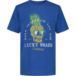 Lucky Brand Boys’ Short Sleeve Graphic Crew Neck T-Shirt, Soft, Comfortable, Relaxed Fit, Pineapple Delft Heather, 14-16