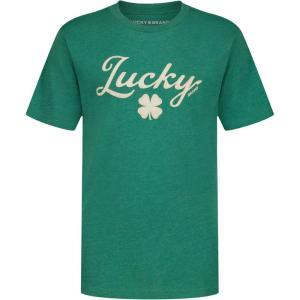 Lucky Brand Boys’ Short Sleeve Graphic Crew Neck T-Shirt, Soft, Comfortable, Relaxed Fit(Four Leaf Bottle Green)