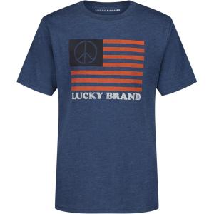 Lucky Brand Boys’ Short Sleeve Graphic Crew Neck T-Shirt, Soft, Comfortable, Relaxed Fit(Peace Flag Dark Denim)