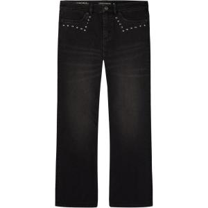 Lucky Brand Girls’ High Rise Wide Flare Stretch Denim Jean, Zipper Fly & Button Closure(Faded Black)