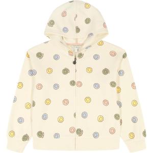 Lucky Brand Girls’ Long Sleeve Fleece Full Zip Hoodie With Ribbed Cuffs & Waist(Egret Smileys)