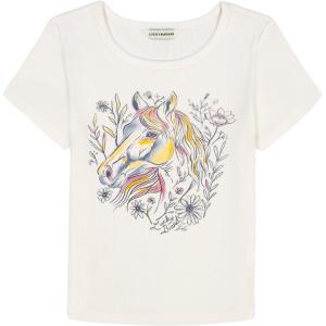 Lucky Brand Girls’ Short Sleeve Babydoll T-Shirt, Soft & Comfortable(Horse Meadow)