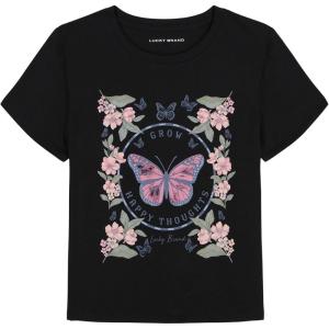 Lucky Brand Girl’s Short Sleeve Graphic T-Shirt, Tagless Cotton Tee with Fun Designs(Happy Thoughts)