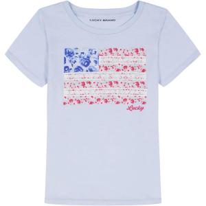 Lucky Brand Girl’s Short Sleeve Graphic T-Shirt, Tagless Cotton Tee with Fun Designs(Heather Crafted Flag)