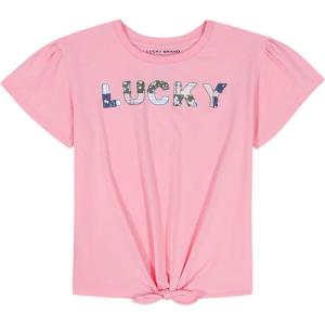 Lucky Brand Girl’s Short Sleeve Graphic T-Shirt, Tagless Cotton Tee with Fun Designs(Patchwork Peony)
