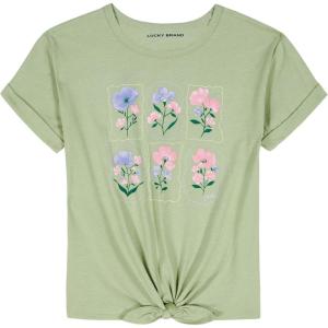 Lucky Brand Girl’s Short Sleeve Graphic T-Shirt, Tagless Cotton Tee with Fun Designs(Swamp Floral Stamp)