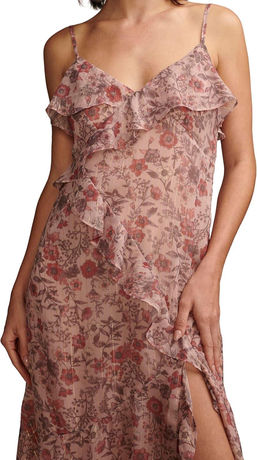 image:imageLucky Brand Womens Lucky Brand Womens Ruffle V Neck MidiRose Multi