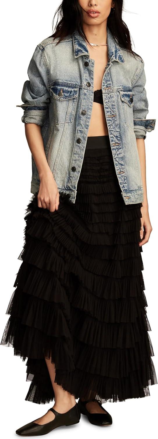 image:imageLucky Brand Womens Tulle Ruffle Maxi SkirtCaviar