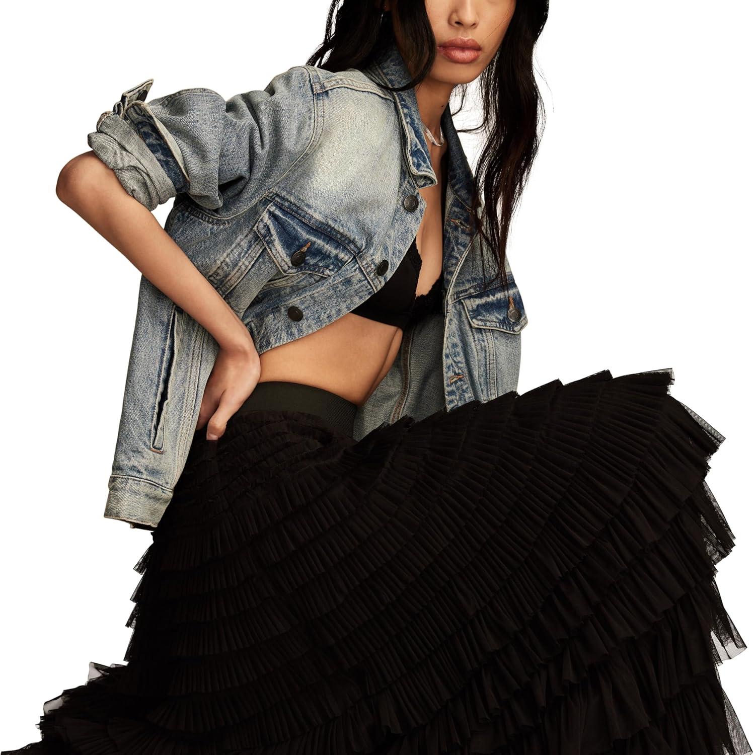 image:imageLucky Brand Womens Tulle Ruffle Maxi SkirtCaviar