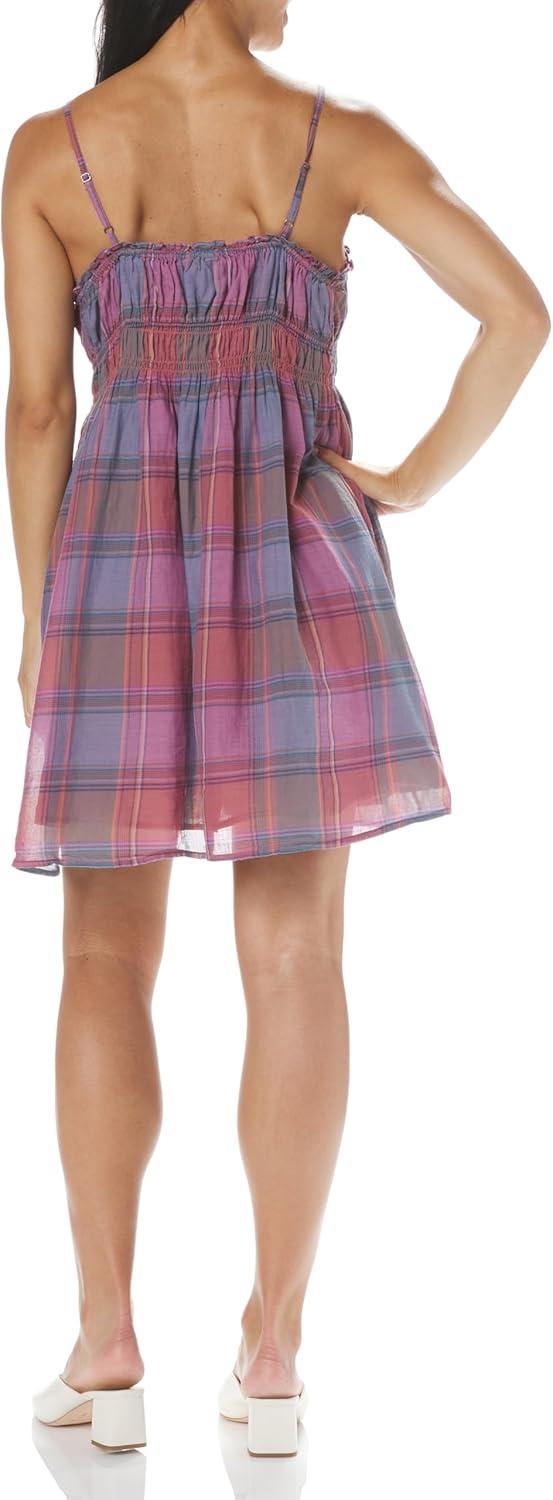 image:imageLucky Brand Womens Womens Plaid Smocked Sweetheart MiniMellow Mauve Plaid