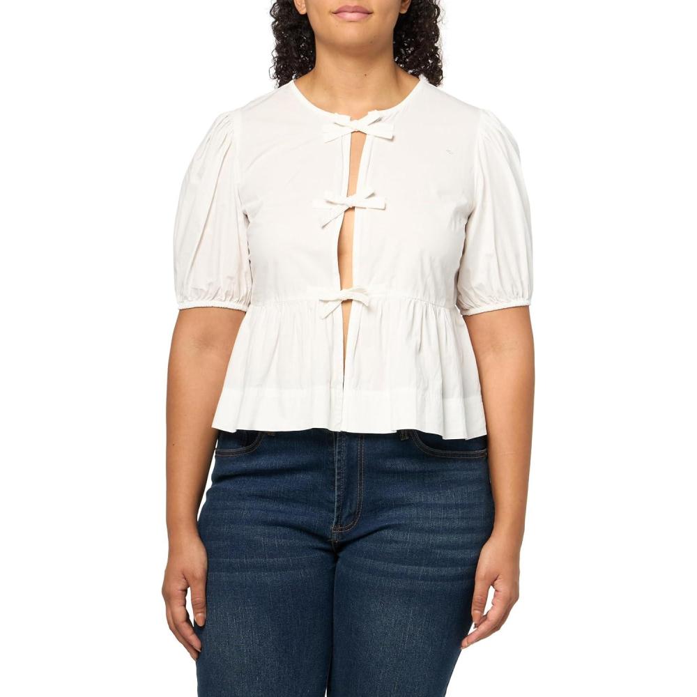 image:imageLucky Brand Womens Babydoll Flyaway BlouseBright White
