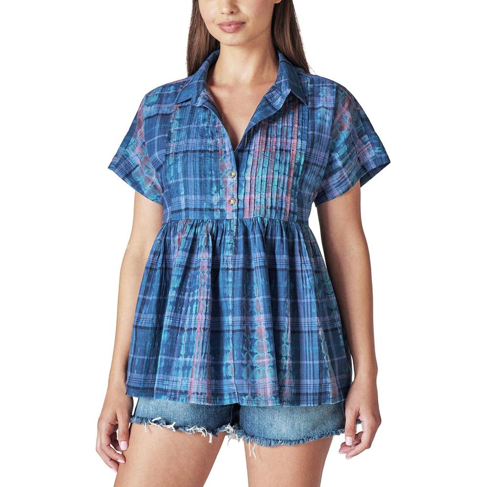 image:imageLucky Brand Womens Babydoll Tunic ShirtBlue Tie Dye