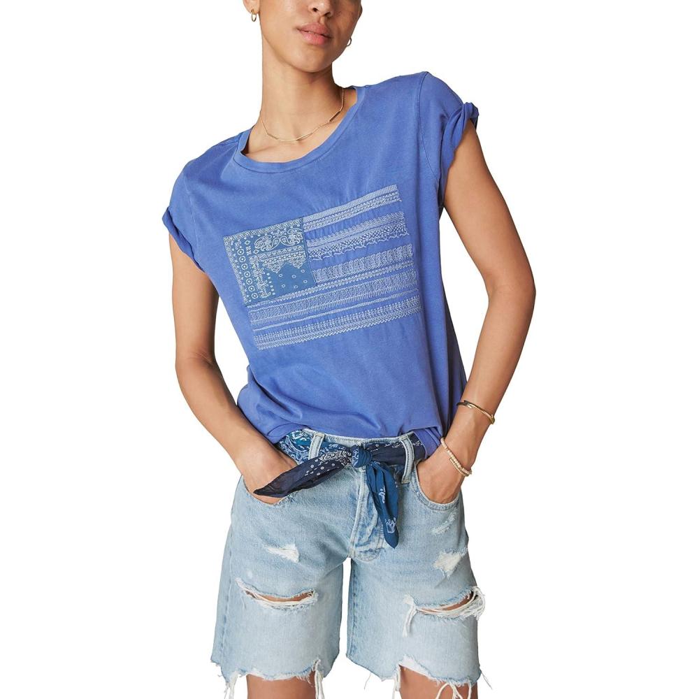 image:imageLucky Brand Womens Bandana Flag Emb Classic CrewSodalite Blue