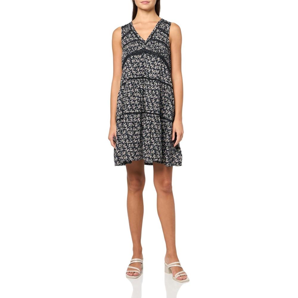 image:imageLucky Brand Womens Lace Trimmed Tank Mini DressBlack Ditsy