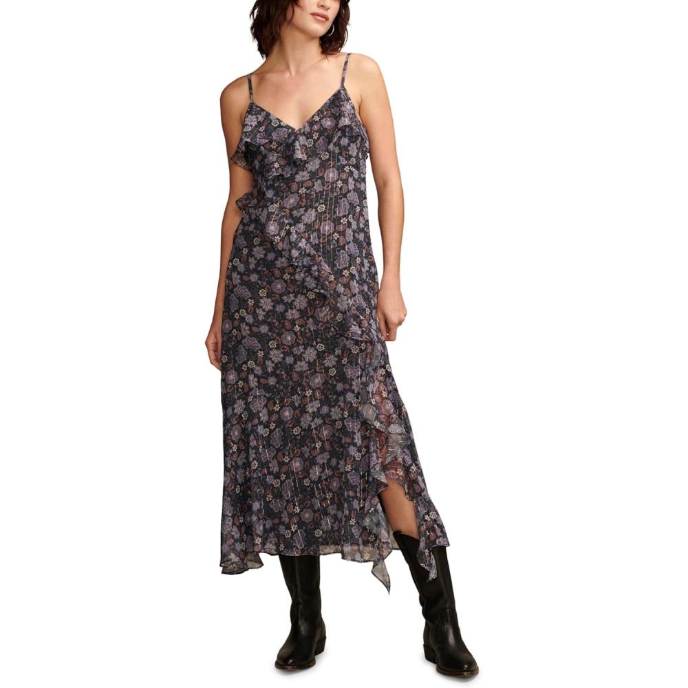 image:imageLucky Brand Womens Lucky Brand Womens Ruffle V Neck MidiRaven Multi