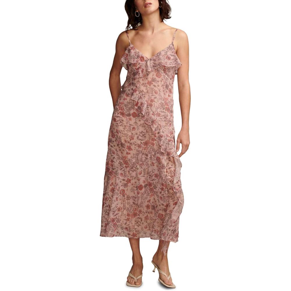 image:imageLucky Brand Womens Lucky Brand Womens Ruffle V Neck MidiRose Multi