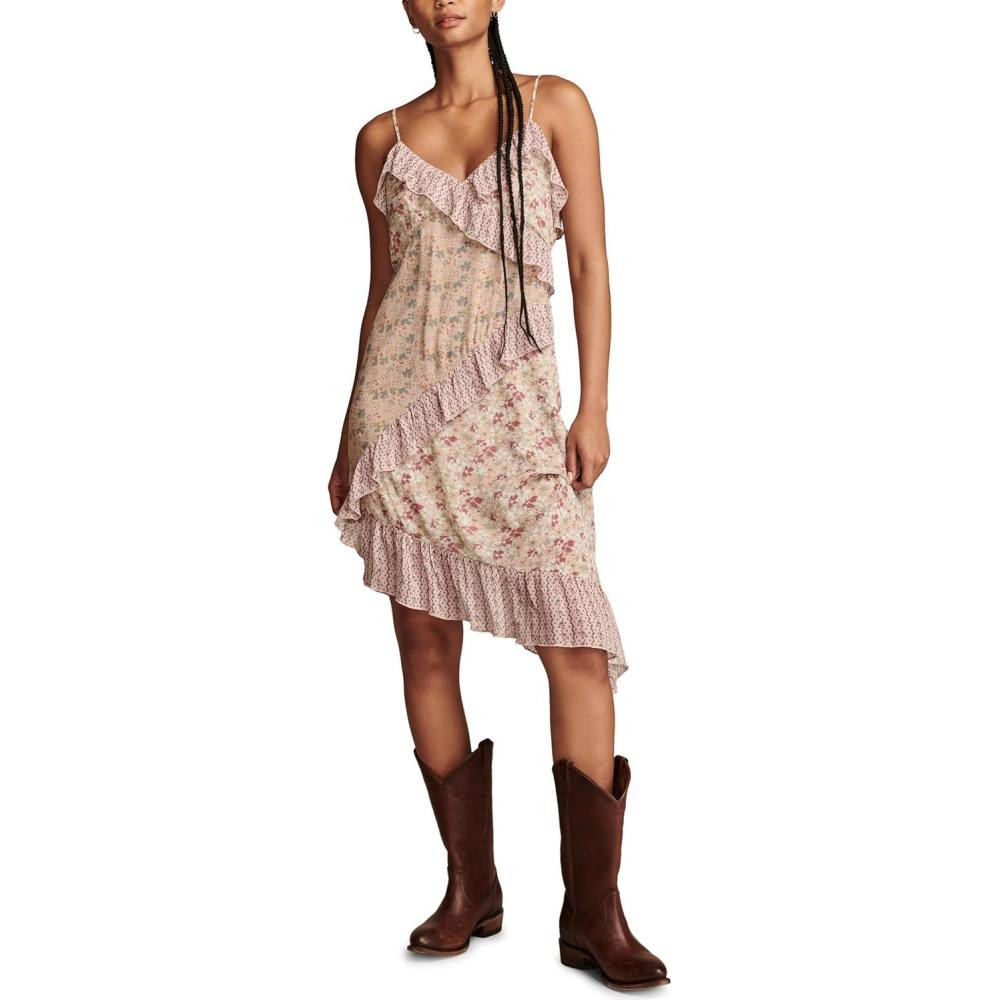 image:imageLucky Brand Womens Print Mix Ruffle Midi DressPink Multi